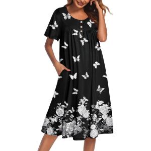 image:imageEkouaer House Dress for Women with Pockets Short Sleeve Moo Moos Plus Size Nightgowns Floral Print Mumu DressesNew Butterfly Black