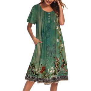 image:imageEkouaer House Dress for Women with Pockets Short Sleeve Moo Moos Plus Size Nightgowns Floral Print Mumu DressesNew Floral Green