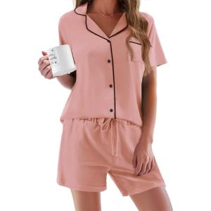 image:imageEkouaer Pajamas Set for Women Short Sleeve Sleepwear Button Down Pjs Soft 2 Piece Lounge Sets XSXXXLDark Pink