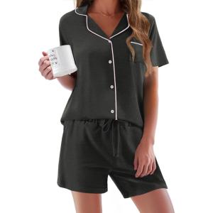 image:imageEkouaer Pajamas Set for Women Short Sleeve Sleepwear Button Down Pjs Soft 2 Piece Lounge Sets XSXXXLDeep Flower Gray