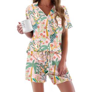 image:imageEkouaer Pajamas Set for Women Short Sleeve Sleepwear Button Down Pjs Soft 2 Piece Lounge Sets XSXXXLPink Floral Print