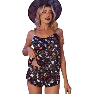 image:imageEkouaer Silk Pajamas Set for Women Satin Backless Lingerie Pjs Cami Top and Shorts NightwearBlack Ghost