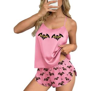 image:imageEkouaer Silk Pajamas Set for Women Satin Backless Lingerie Pjs Cami Top and Shorts NightwearPrintpink Bat