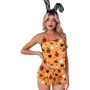 image:imageEkouaer Silk Pajamas Set for Women Satin Backless Lingerie Pjs Cami Top and Shorts NightwearPumpkin