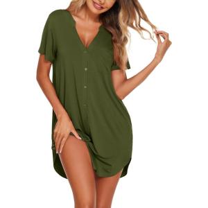 image:imageEkouaer Women V Neck Button Down NightgownArmy Green