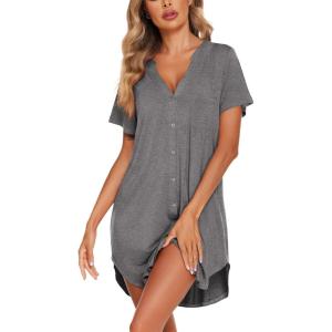 image:imageEkouaer Women V Neck Button Down NightgownMedium Grey