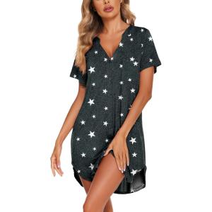 image:imageEkouaer Women V Neck Button Down NightgownPattern6star