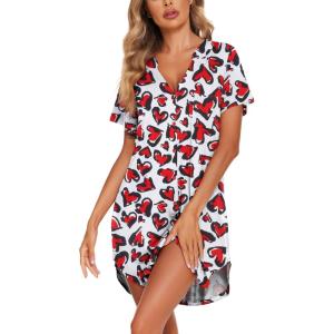 image:imageEkouaer Women V Neck Button Down NightgownPattern8heart