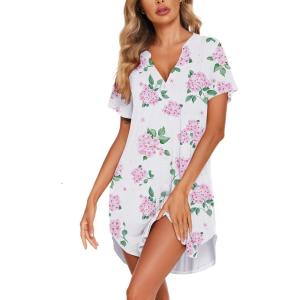 image:imageEkouaer Women V Neck Button Down NightgownPink Flower