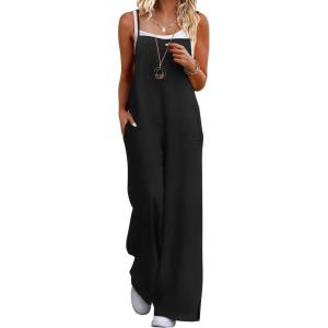 image:imageEkouaer Womens Causal Sleeveless Jumpsuits Summer Boho Wide Leg Floral Rompers Overalls with PocketsBlack