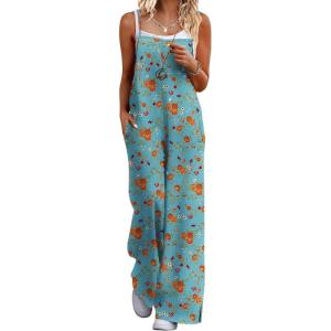 image:imageEkouaer Womens Causal Sleeveless Jumpsuits Summer Boho Wide Leg Floral Rompers Overalls with PocketsBlue Red Floral