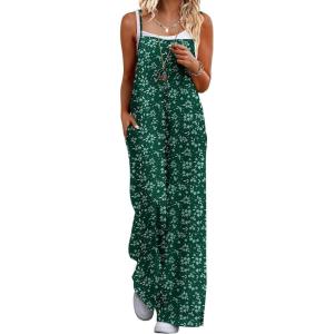 image:imageEkouaer Womens Causal Sleeveless Jumpsuits Summer Boho Wide Leg Floral Rompers Overalls with PocketsGreen Small Floral