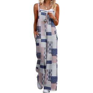 image:imageEkouaer Womens Causal Sleeveless Jumpsuits Summer Boho Wide Leg Floral Rompers Overalls with PocketsGrey Boho Print