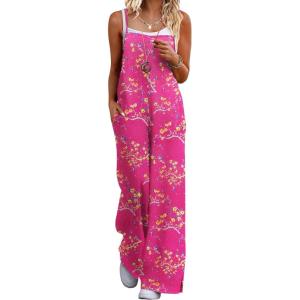 image:imageEkouaer Womens Causal Sleeveless Jumpsuits Summer Boho Wide Leg Floral Rompers Overalls with PocketsRose Pink Floral