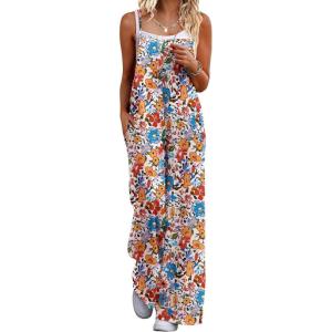 image:imageEkouaer Womens Causal Sleeveless Jumpsuits Summer Boho Wide Leg Floral Rompers Overalls with PocketsWatercolor Floral