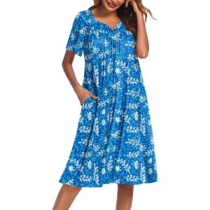 image:imageEkouaer Womens House Dress with PocketsBlue White Leaf