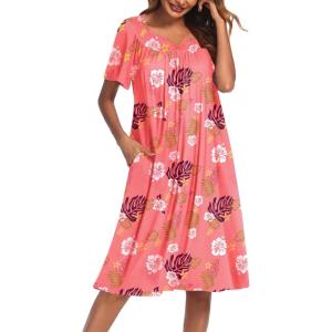 image:imageEkouaer Womens House Dress with PocketsPink Leaf