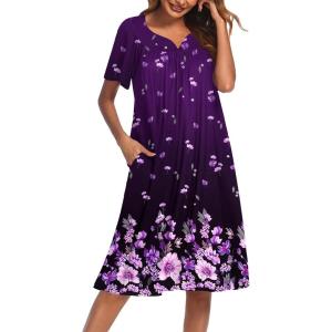 image:imageEkouaer Womens House Dress with PocketsPurple Black Floral
