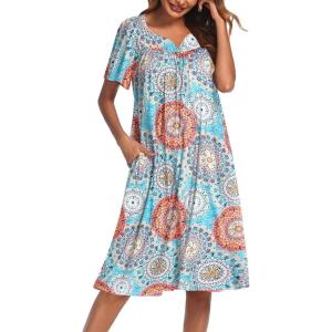 image:imageEkouaer Womens House Dress with PocketsRound Blue Floral