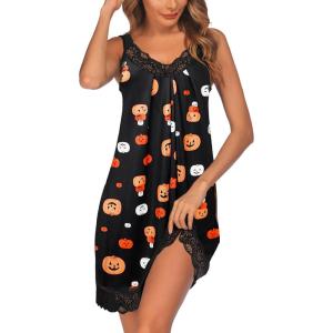 image:imageEkouaer Womens Nightgown Vneck Chemise Sleepwear Lace Nightwear Soft Lingerie for WomenBlack Pumpkin