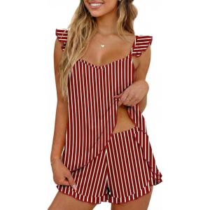image:imageEkouaer Womens Pajama Sets Ruffle Cami Top and Shorts 2 Piece Lounge Set Sleepwear Summer Comfy Cute Bridal Pajama for WomenRed White Stripe