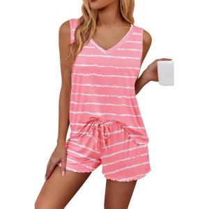 image:imageEkouaer Womens Pajamas Sets Soft Comfy Sleeveless Sleepwear Tank and Shorts Pj Set Summer 2 Piece LoungewearPink Wavy