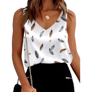 image:imageEkouaer Womens Silk Satin Tank Tops V Neck Casual Cami Sleeveless Camisole Blouses Summer Basic Tank ShirtAnimal Feathers