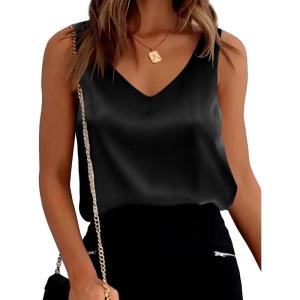 image:imageEkouaer Womens Silk Satin Tank Tops V Neck Casual Cami Sleeveless Camisole Blouses Summer Basic Tank ShirtBlack