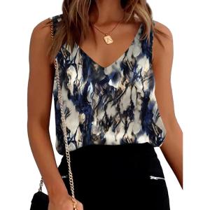 image:imageEkouaer Womens Silk Satin Tank Tops V Neck Casual Cami Sleeveless Camisole Blouses Summer Basic Tank ShirtBlurBlue