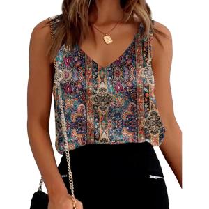 image:imageEkouaer Womens Silk Satin Tank Tops V Neck Casual Cami Sleeveless Camisole Blouses Summer Basic Tank ShirtEthnic StyleYellowGreen