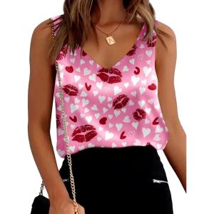 image:imageEkouaer Womens Silk Satin Tank Tops V Neck Casual Cami Sleeveless Camisole Blouses Summer Basic Tank ShirtHeart Shaped Lips