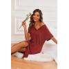image:imageEkouaer 3 Pack Womens Nightshirt Button Down Nightgown Short Sleeve Sleepshirt V Neck Pajama Dress with PocketsBlackWine RedStar