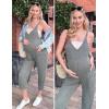 image:imageEkouaer Jumpsuits for Women Sleeveless Spaghetti Strap Ribbed Overall Jumpsuit V Neck Summer Romper with Pockets 2026Deep Brown