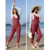 image:imageEkouaer Jumpsuits for Women Sleeveless Spaghetti Strap Ribbed Overall Jumpsuit V Neck Summer Romper with Pockets 2026Wine Red