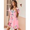 image:imageEkouaer Nightgowns for Women 2 Pack Button Down Sleepshirt Short Sleeve Nightshirt Soft Sleepwear V Neck Pajama DressBlue GreenPink Floral