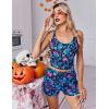 image:imageEkouaer Womens Cami Pajama Set Sleeveless Racerback Tank Top Pjs Soft SleepwearBlue Skull Floral Pattern Print