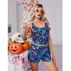 image:imageEkouaer Womens Cami Pajama Set Sleeveless Racerback Tank Top Pjs Soft SleepwearBlue Skull Floral Pattern Print