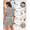 image:imageEkouaer Womens Rompers for Summer Casual One Piece Short Jumpsuit 2026 Striped Cap Sleeve Beach Clothes Travel OutfitsBeige Striped