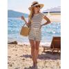 image:imageEkouaer Womens Rompers for Summer Casual One Piece Short Jumpsuit 2026 Striped Cap Sleeve Beach Clothes Travel OutfitsBeige Striped