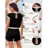 image:imageEkouaer Womens Rompers for Summer Casual One Piece Short Jumpsuit 2026 Striped Cap Sleeve Beach Clothes Travel OutfitsBlack