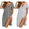 image:imageEkouaer Nightgowns for Women 2 Pack Button Down Sleepshirt Short Sleeve Nightshirt Soft Sleepwear V Neck Pajama DressGreyGrey Stripe