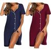 image:imageEkouaer Nightgowns for Women 2 Pack Button Down Sleepshirt Short Sleeve Nightshirt Soft Sleepwear V Neck Pajama DressNavyRed