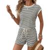 image:imageEkouaer Womens Rompers for Summer Casual One Piece Short Jumpsuit 2026 Striped Cap Sleeve Beach Clothes Travel OutfitsBeige Striped