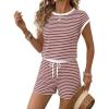 image:imageEkouaer Womens Rompers for Summer Casual One Piece Short Jumpsuit 2026 Striped Cap Sleeve Beach Clothes Travel OutfitsPink Striped