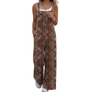 image:imageEkouaer Overalls for Women Loose Wide Leg Jumpsuits Casual One Piece Floral Boho Outfits Baggy Jumpers Comfy Summer RompersA Boho Print