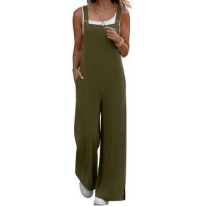 image:imageEkouaer Overalls for Women Loose Wide Leg Jumpsuits Casual One Piece Floral Boho Outfits Baggy Jumpers Comfy Summer RompersArmy Green