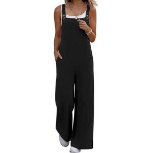 image:imageEkouaer Overalls for Women Loose Wide Leg Jumpsuits Casual One Piece Floral Boho Outfits Baggy Jumpers Comfy Summer RompersBlack