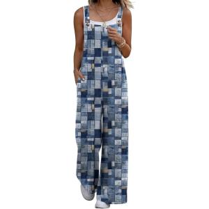 image:imageEkouaer Overalls for Women Loose Wide Leg Jumpsuits Casual One Piece Floral Boho Outfits Baggy Jumpers Comfy Summer RompersBlue Boho Print