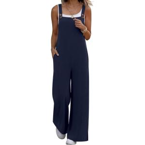 image:imageEkouaer Overalls for Women Loose Wide Leg Jumpsuits Casual One Piece Floral Boho Outfits Baggy Jumpers Comfy Summer RompersNavy Blue