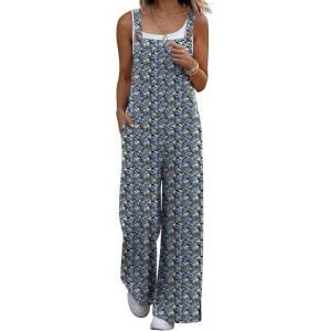 image:imageEkouaer Overalls for Women Loose Wide Leg Jumpsuits Casual One Piece Floral Boho Outfits Baggy Jumpers Comfy Summer RompersNavy Blue Floral